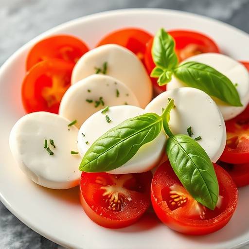 Caprese Salad with fresh mozzarella, tomatoes, and basil.