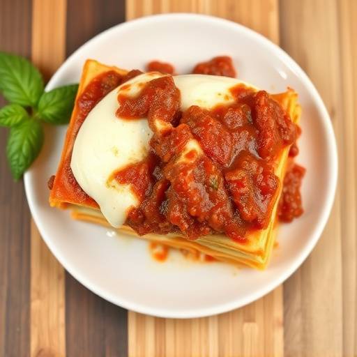 Homemade Lasagna layered with meat sauce, ricotta cheese, and mozzarella.