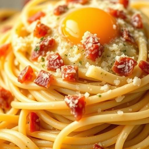 Spaghetti Carbonara: A creamy pasta dish with pancetta, egg yolks, and Parmesan cheese.