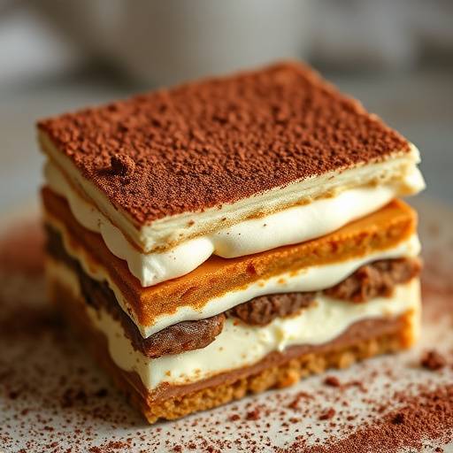 Tiramisu: A coffee-flavored Italian dessert with ladyfingers, mascarpone cheese, and cocoa powder.