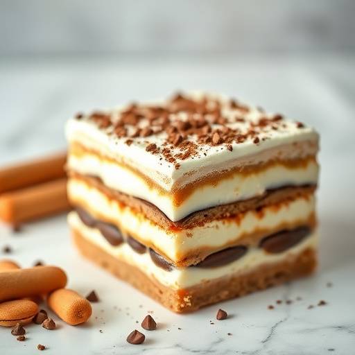 Tiramisu with coffee-soaked ladyfingers and mascarpone cream.